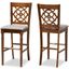 Alexandra Modern and Contemporary Grey Fabric Upholstered and Walnut Brown Finished Wood 2-Piece Bar Stool Set