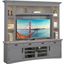 Americana Modern 92 Inch TV Console With Hutch Back Panel and LED Lights In Grey