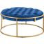 Amoria Navy Round Ottoman In Brushed Gold