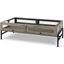 Arelius 42 Inch Rectangular Glass-Top Gray Wood With Black Metal Base Display Coffee Table