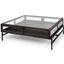 Arelius 42 Inch Square Glass-Top Black-Brown Wood With Black Metal Base Display Coffee Table