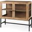 Arelius Light Brown Wood And Black Metal Base With 2 Glass Doors Accent Cabinet