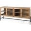 Arelius Light Brown Wood And Black Metal Base With 4 Glass Cabinet Doors Sideboard