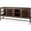 Arelius Medium Brown And Black Metal Base With 4 Glass Door Cabinets Sideboard