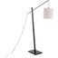 Arturo Contemporary Floor Lamp In Black Wood And Black Steel With Grey Fabric Shade