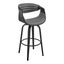 Arya 30 Inch Swivel Bar Stool In Gray Faux Leather and Black Wood