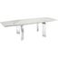 Astor Dining Table In White Marbled Porcelain Top On Glass With High Gloss White Lacquer Base