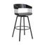 Athena 27 Inch Swivel Black Wood Counter Stool In Gray Faux Leather with Black Metal