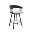 Athena 27 Inch Swivel Black Wood Counter Stool In Light Gray Fabric with Black Metal