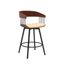 Athena 27 Inch Swivel Walnut Wood Counter Stool In Cream Faux Leather with Black Metal