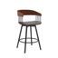 Athena 27 Inch Swivel Walnut Wood Counter Stool In Gray Faux Leather with Black Metal