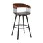 Athena 31 Inch Swivel Walnut Wood Bar Stool In Gray Faux Leather with Black Metal
