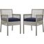 Aura Gray Navy Dining Arm Chair Outdoor Patio Wicker Rattan Set of 2