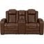 Backtrack Power Reclining Console Loveseat With Adjustable Headrest In Chocolate