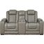 Backtrack Power Reclining Console Loveseat With Adjustable Headrest In Gray