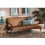 Baxton Studio Bianca Mid-Century Modern Walnut Brown Finished Wood and Tan Faux Leather Effect Sofa