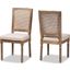 Baxton Studio Louane Traditional French Inspired Beige Fabric Upholstered And Antique Brown Finished Wood 2-Piece Dining Chair Set With Rattan