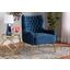 Baxton Studio Nelson Modern Luxe and Glam Navy Blue Velvet Fabric Upholstered and Gold Finished Metal Armchair