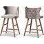 Sagira Grey Velvet Fabric Upholstered And Walnut Brown Finished Wood 2-Piece Counter Stool Set