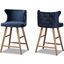 Sagira Modern And Contemporary Transitional Navy Blue Velvet Fabric Upholstered And Walnut Brown Finished Wood 2-Piece Counter Stool Set