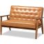Baxton Studio Sorrento Mid-Century Modern Tan Faux Leather Upholstered and Walnut Brown Finished Wood Loveseat