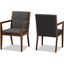 Baxton Studio Theresa Mid-Century Modern Dark Grey Fabric Upholstered and Walnut Brown Finished Wood Living Room Accent Chair Set of 2