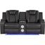 Benz Led and Power Reclining Loveseat Made With Faux Leather In Gray