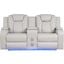 Benz Led and Power Reclining Loveseat Made With Faux Leather In Ice