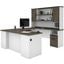 Bestar Norma U-shaped Desk with Hutch - Walnut Grey and White