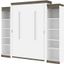 Bestar Orion 104W Queen Murphy Bed With 2 Narrow Shelving Units In White And Walnut Grey