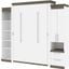 Bestar Orion 104W Queen Murphy Bed With Narrow Storage Solutions In White And Walnut Grey