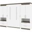 Bestar Orion 118W Full Murphy Bed And 2 Storage Cabinets With Pull-Out Shelves In White And Walnut Grey