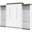 Bestar Orion 124W Queen Murphy Bed With 2 Shelving Units In White And Walnut Grey