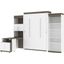 Bestar Orion 124W Queen Murphy Bed With Shelving And Fold-Out Desk In White And Walnut Grey