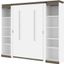 Bestar Orion 98W Full Murphy Bed With 2 Narrow Shelving Units In White And Walnut Grey