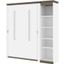 Bestar Orion Full Murphy Bed With Narrow Shelving Unit In White And Walnut Grey