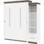 Bestar Orion Queen Murphy Bed And Narrow Shelving Unit With Drawers In White And Walnut Grey