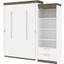 Bestar Orion Queen Murphy Bed And Shelving Unit With Drawers In White And Walnut Grey