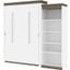 Bestar Orion Queen Murphy Bed With Shelving Unit In White And Walnut Grey