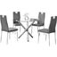 Beverly 5 Piece Faux Leather Round Glass Dinette Set In Gray