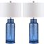 Bottle Blue Glass Table Lamp with White Shade