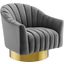 Buoyant Gray Vertical Channel Tufted Accent Lounge Performance Velvet Swivel Chair