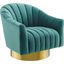 Buoyant Teal Vertical Channel Tufted Accent Lounge Performance Velvet Swivel Chair