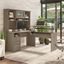 Bush Furniture Cabot 60W 3 Position Sit To Stand L Shaped Desk with Hutch in Ash Gray