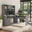 Bush Furniture Cabot 60W 3 Position Sit To Stand L Shaped Desk with Hutch in Modern Gray