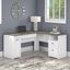 Bush Furniture Fairview 60W L Shaped Desk With Drawers And Storage Cabinet In Pure White And Shiplap Gray