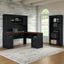 Bush Furniture Fairview 60W L Shaped Desk with Hutch and 5 Shelf Bookcase in Antique Black and Hansen Cherry