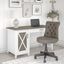 Bush Furniture Key West 54W Computer Desk with Storage and Mid Back Tufted Office Chair in Pure White and Shiplap Gray