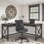 Bush Furniture Key West 60W L Shaped Desk with Mid Back Tufted Office Chair in Dark Gray Hickory
