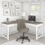 Bush Furniture Key West 60W L Shaped Desk with Mid Back Tufted Office Chair in Pure White and Shiplap Gray